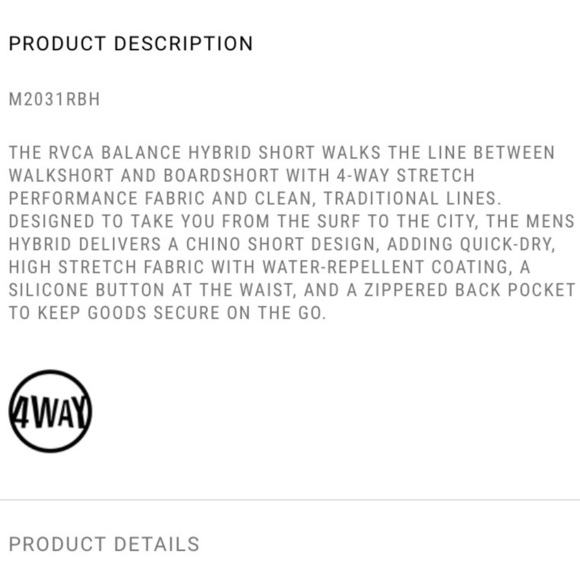 RVCA NWT Hybrid Short Size 38 Classic Length 20” - Picture 4 of 15